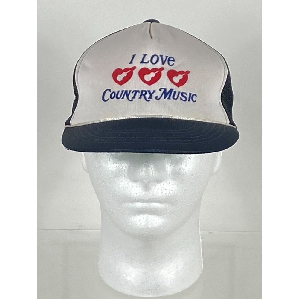 VTG "I Love Country Music" Trucker Mesh Snapback Cap White/Navy M/L NWOT F275